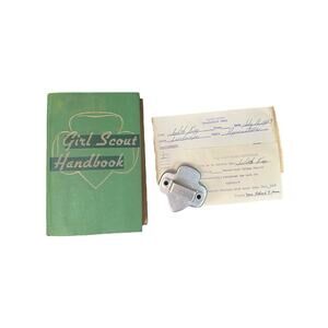 Vintage Girl Scout Handbook Records & Aluminum Drip-O Cookie Cutter Trefoil 1950